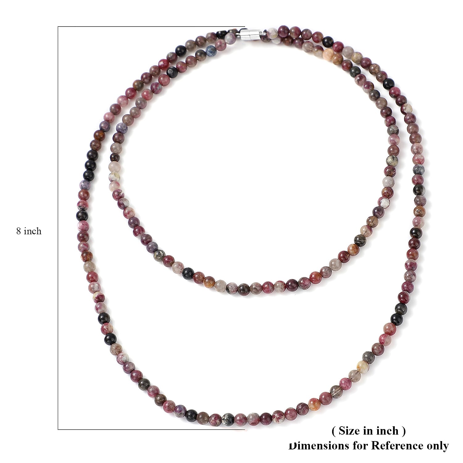 Multi-Tourmaline Beaded Necklace 36 Inches in Rhodium Over Sterling Silver Magnetic Lock 210.00 ctw