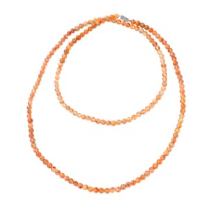 Golden Sunstone Beaded Necklace 36 Inches in Rhodium Over Sterling Silver Magnetic Lock 216.00 ctw