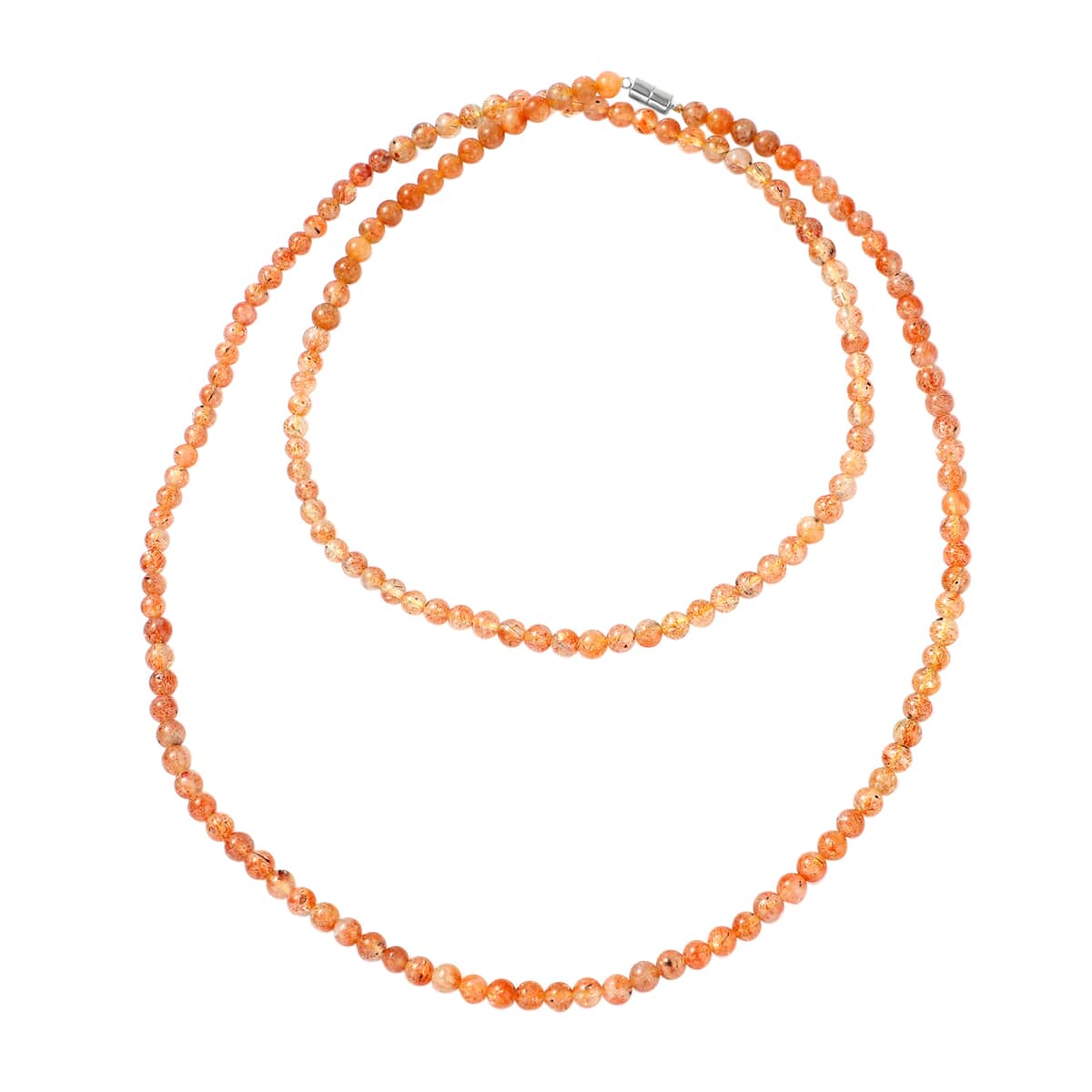 Golden Sunstone Beaded Necklace 36 Inches in Rhodium Over Sterling Silver Magnetic Lock 216.00 ctw image number 0