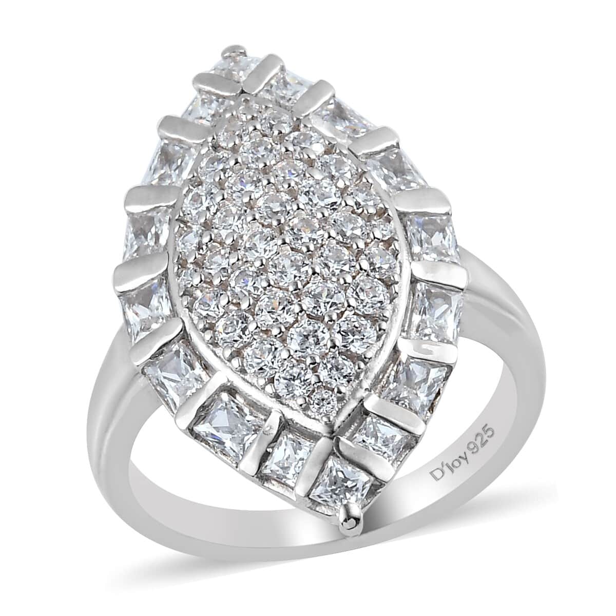 LUSTRO STELLA Made with Finest CZ Ring in Platinum Over Sterling Silver 3.15 ctw image number 0