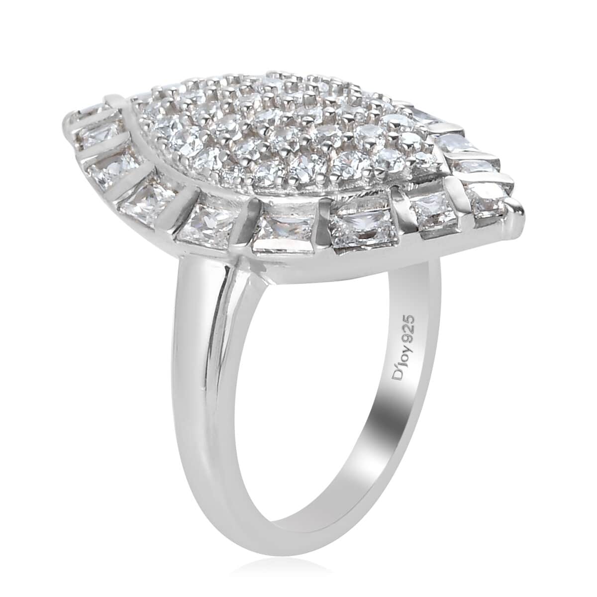 LUSTRO STELLA Made with Finest CZ Ring in Platinum Over Sterling Silver 3.15 ctw image number 3