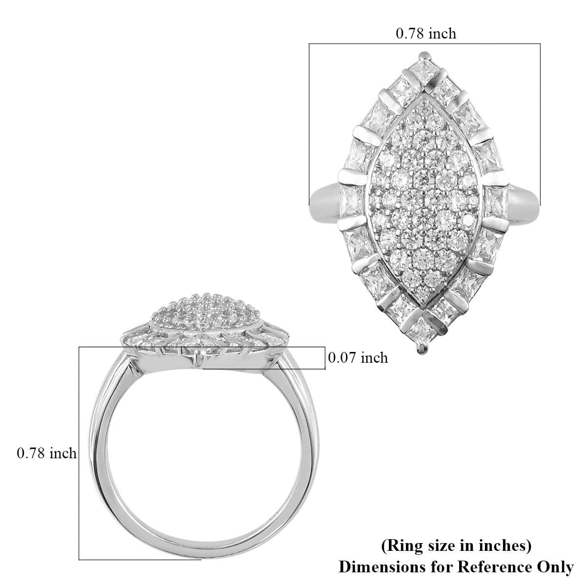 LUSTRO STELLA Made with Finest CZ Ring in Platinum Over Sterling Silver 3.15 ctw image number 5