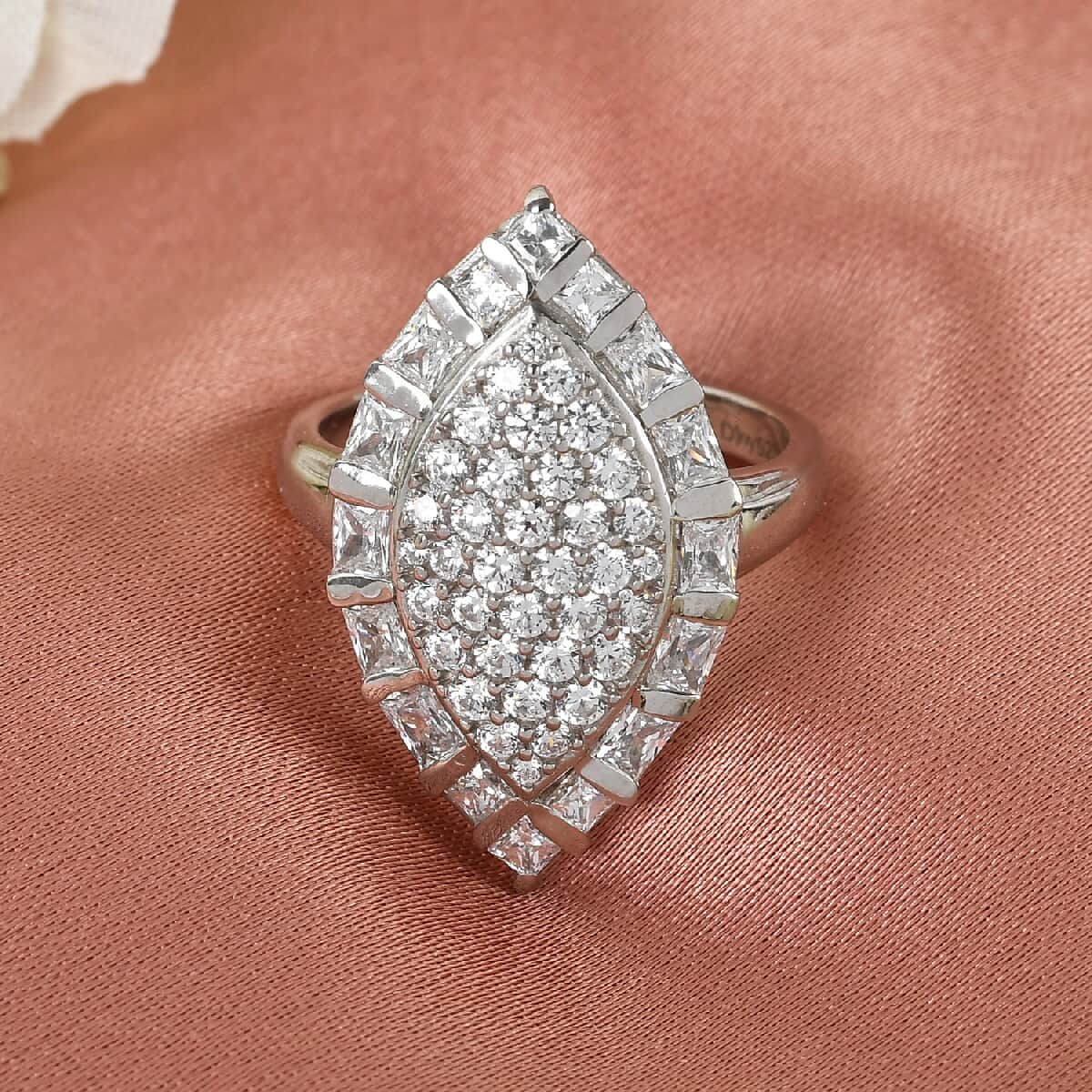 LUSTRO STELLA Made with Finest CZ Ring in Platinum Over Sterling Silver (Size 8.0) 3.15 ctw image number 1