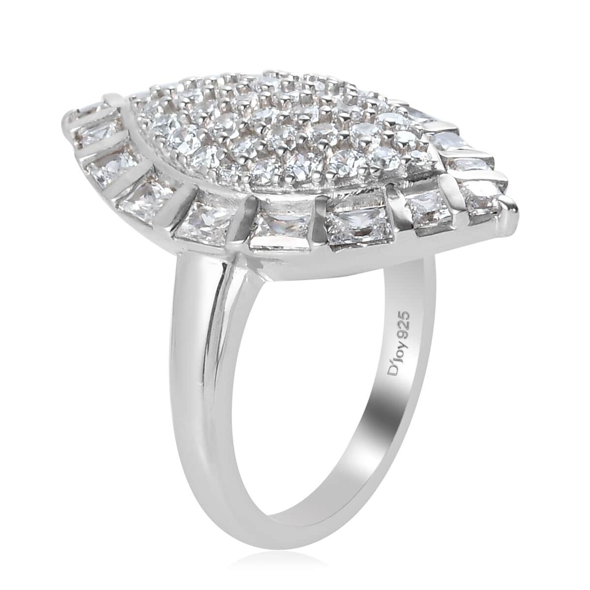 LUSTRO STELLA Made with Finest CZ Ring in Platinum Over Sterling Silver (Size 8.0) 3.15 ctw image number 3