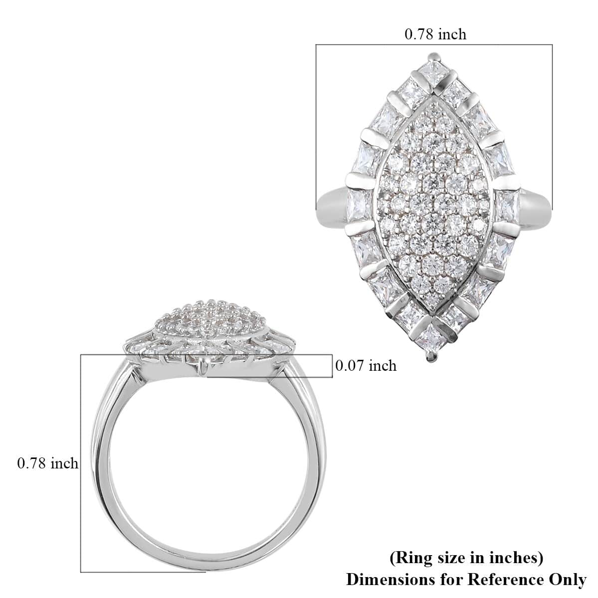 LUSTRO STELLA Made with Finest CZ Ring in Platinum Over Sterling Silver (Size 8.0) 3.15 ctw image number 5