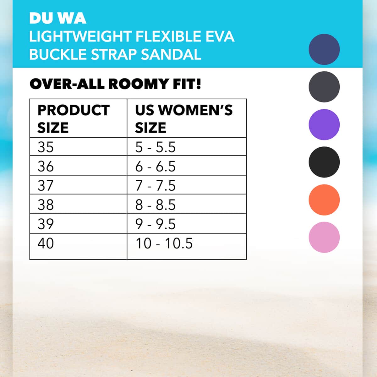 DU WA Black Ultra Lightweight Flexible EVA Buckle Strap Sandal - Size 9-9.5 image number 1