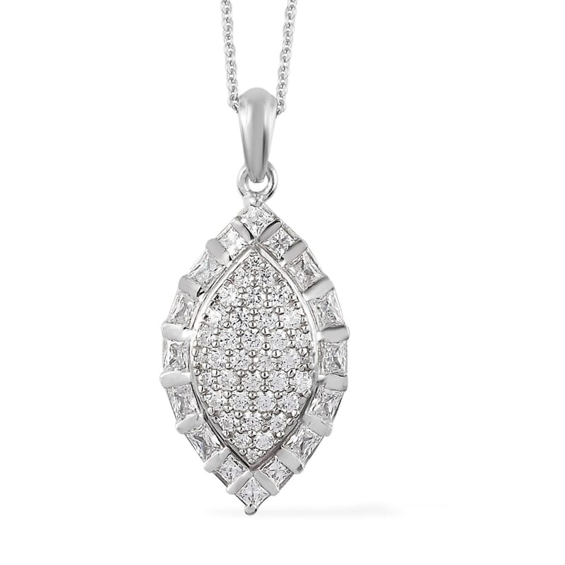 Lustro Stella Made with Finest CZ Clover Pendant Necklace 20 Inches in Platinum Over Sterling Silver 3.60 ctw