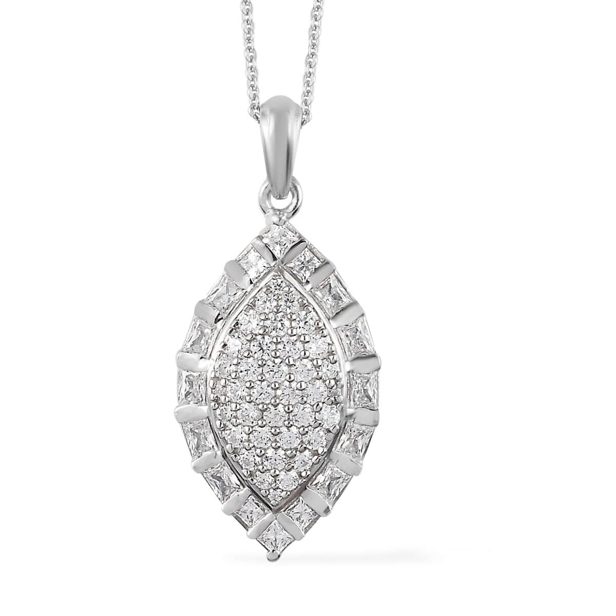 Lustro Stella Made with Finest CZ Clover Pendant Necklace 20 Inches in Platinum Over Sterling Silver 3.60 ctw image number 0