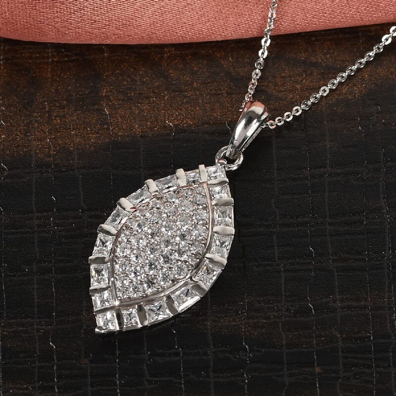 Lustro Stella Made with Finest CZ Clover Pendant Necklace 20 Inches in Platinum Over Sterling Silver 3.60 ctw
