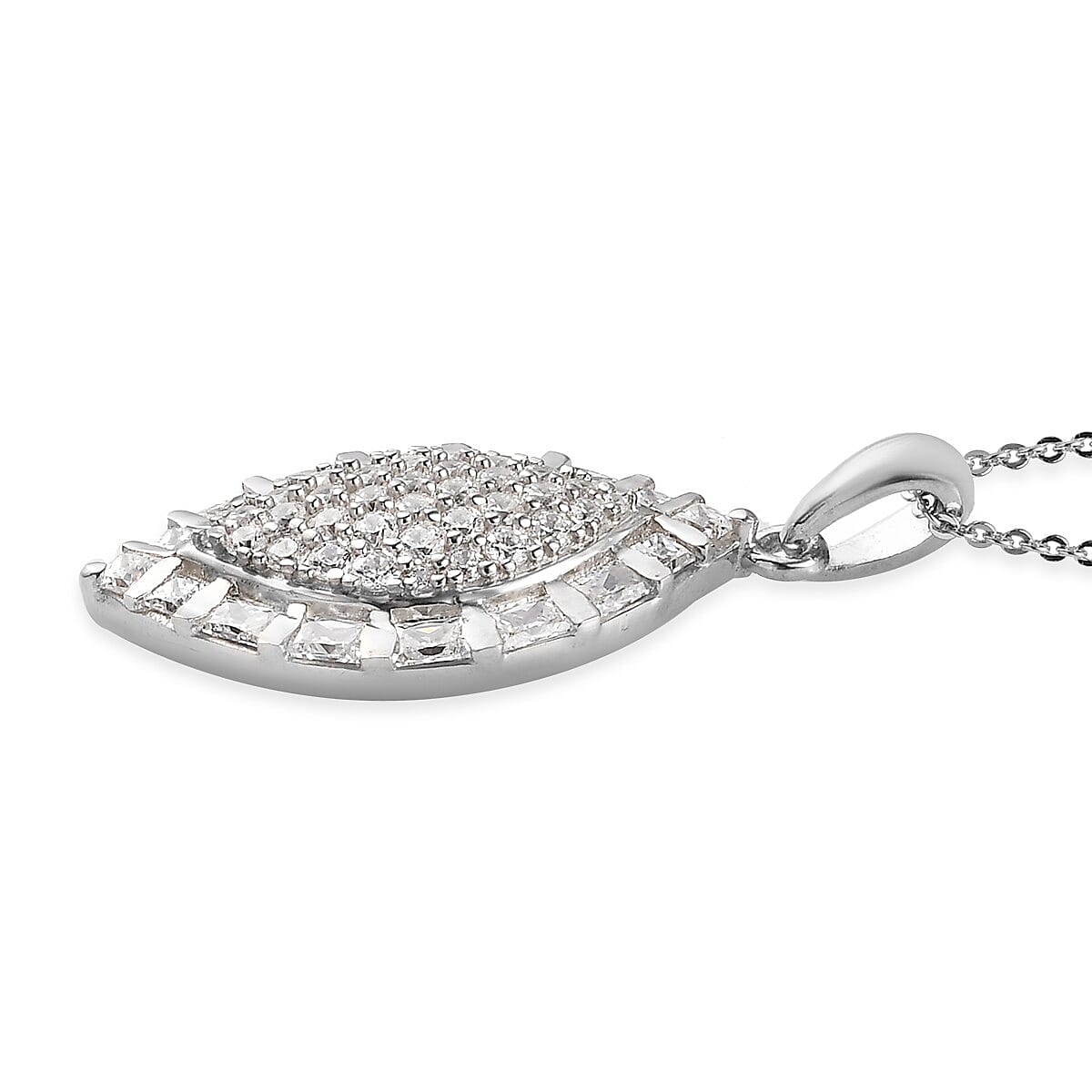 Lustro Stella Made with Finest CZ Clover Pendant Necklace 20 Inches in Platinum Over Sterling Silver 3.60 ctw