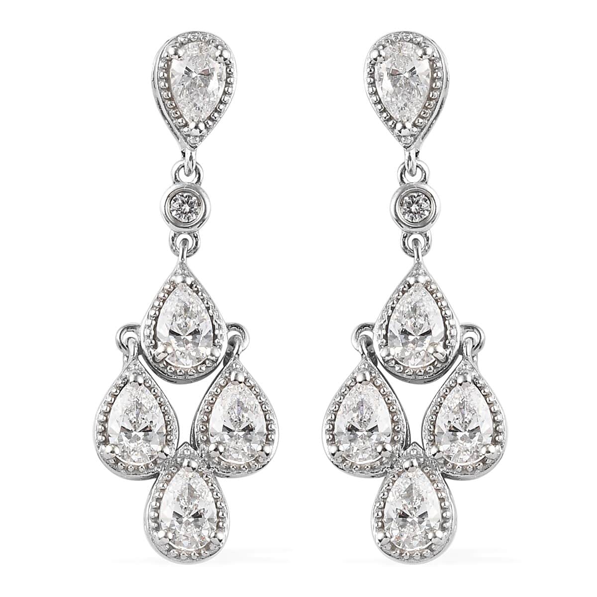LUSTRO STELLA Made with Finest CZ Dangle Earrings in Platinum Over Sterling Silver 6.50 ctw image number 0