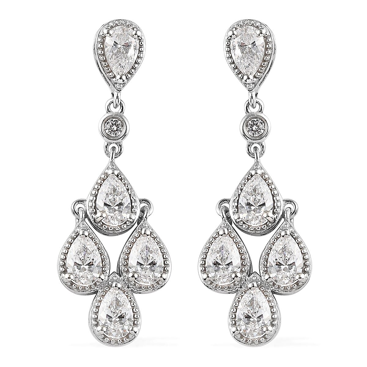 LUSTRO STELLA Made with Finest CZ Dangle Earrings in Platinum Over Sterling Silver 6.50 ctw image number 0