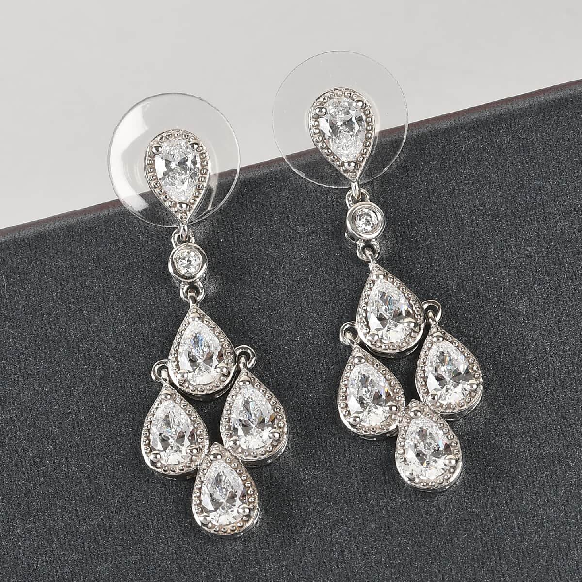 LUSTRO STELLA Made with Finest CZ Dangle Earrings in Platinum Over Sterling Silver 6.50 ctw image number 1