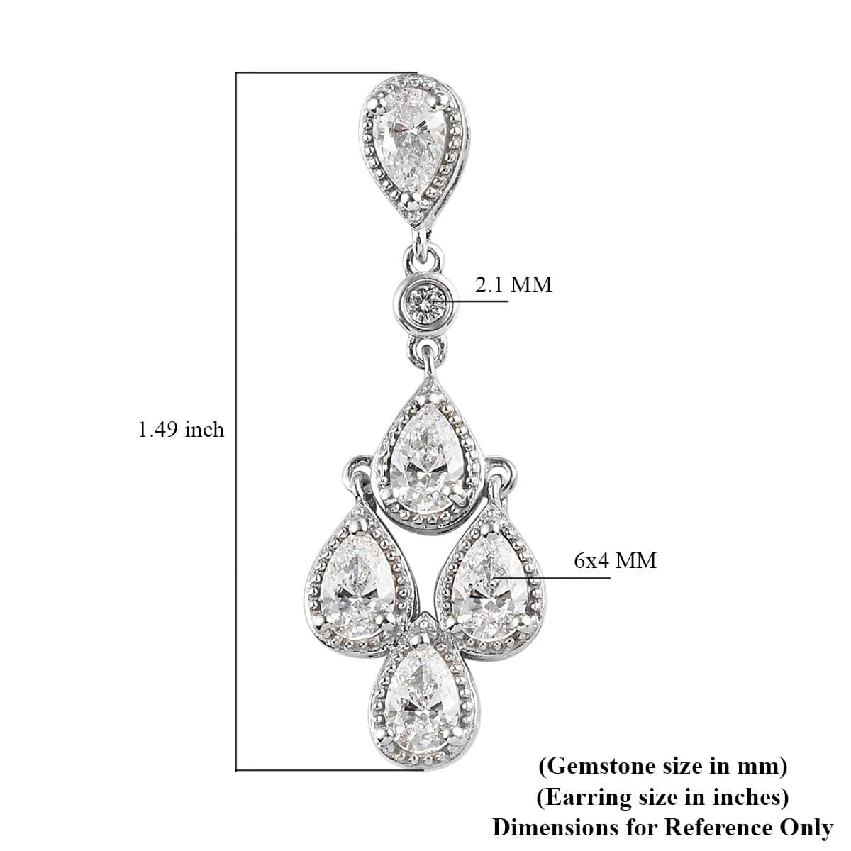 LUSTRO STELLA Made with Finest CZ Dangle Earrings in Platinum Over Sterling Silver 6.50 ctw image number 4