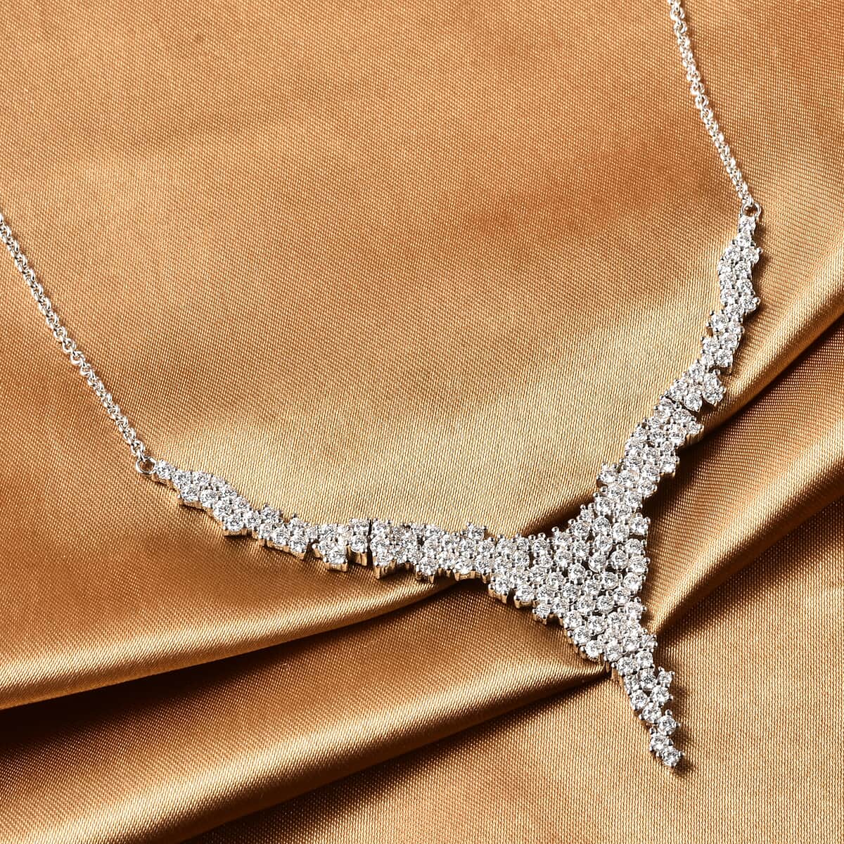 LUSTRO STELLA Made with Finest CZ Floral Vine Inspired Necklace 18 Inches in Rhodium Over Sterling Silver 13.80 Grams 7.75 ctw image number 1