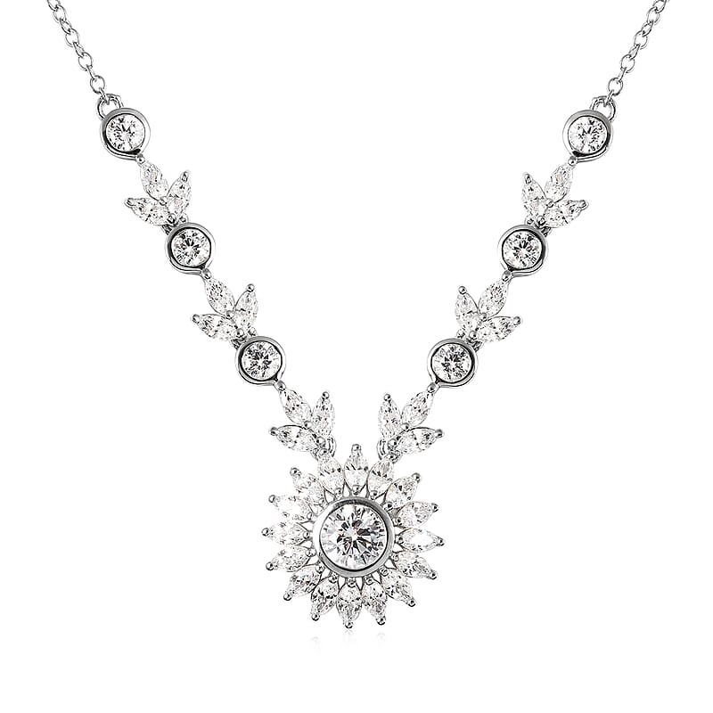 Lustro Stella Made with Finest CZ Necklace 18 Inches in Rhodium Over Sterling Silver 12.25 ctw