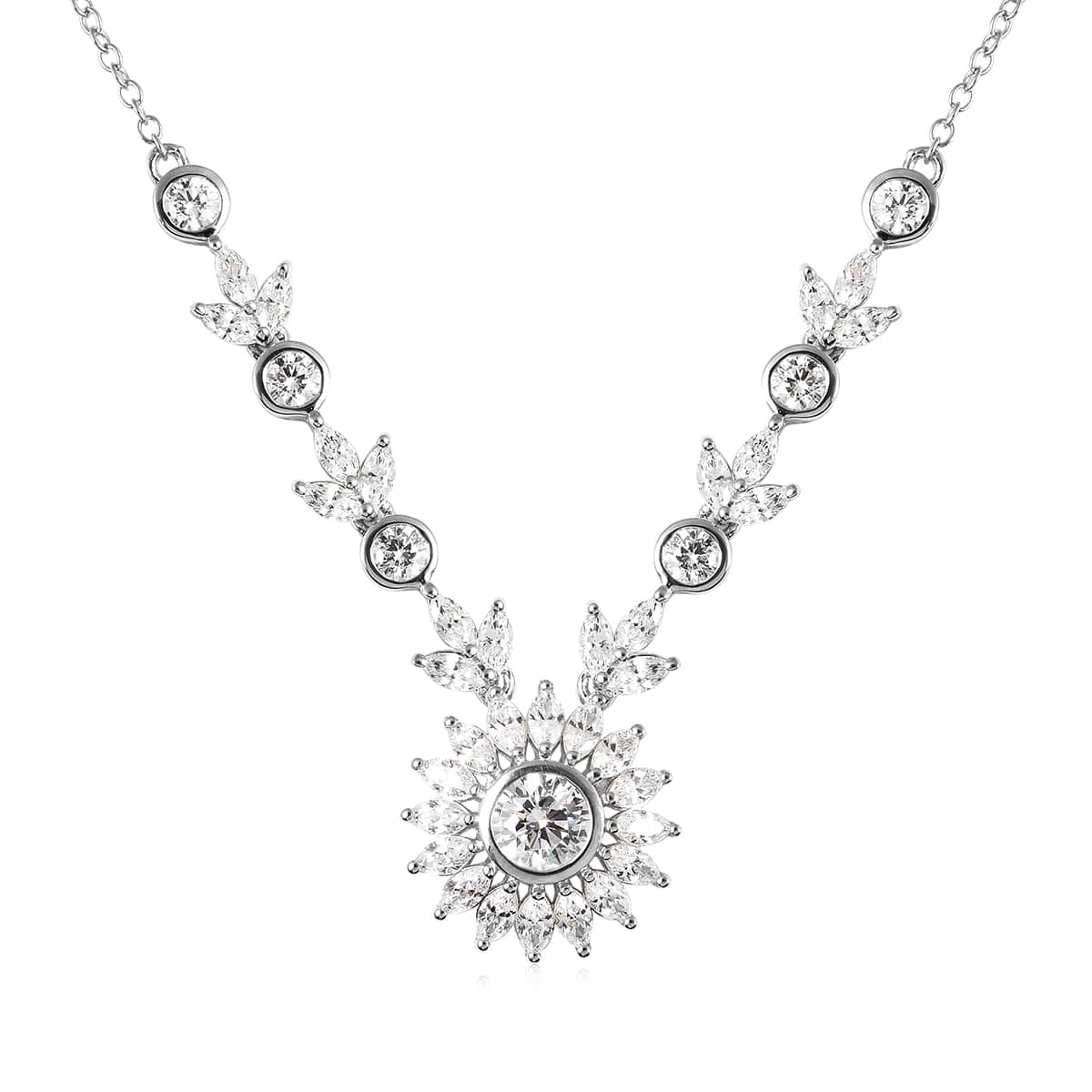 Lustro Stella Made with Finest CZ Necklace 18 Inches in Rhodium Over Sterling Silver 12.25 ctw image number 0