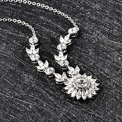 Lustro Stella Made with Finest CZ Necklace 18 Inches in Rhodium Over Sterling Silver 12.25 ctw