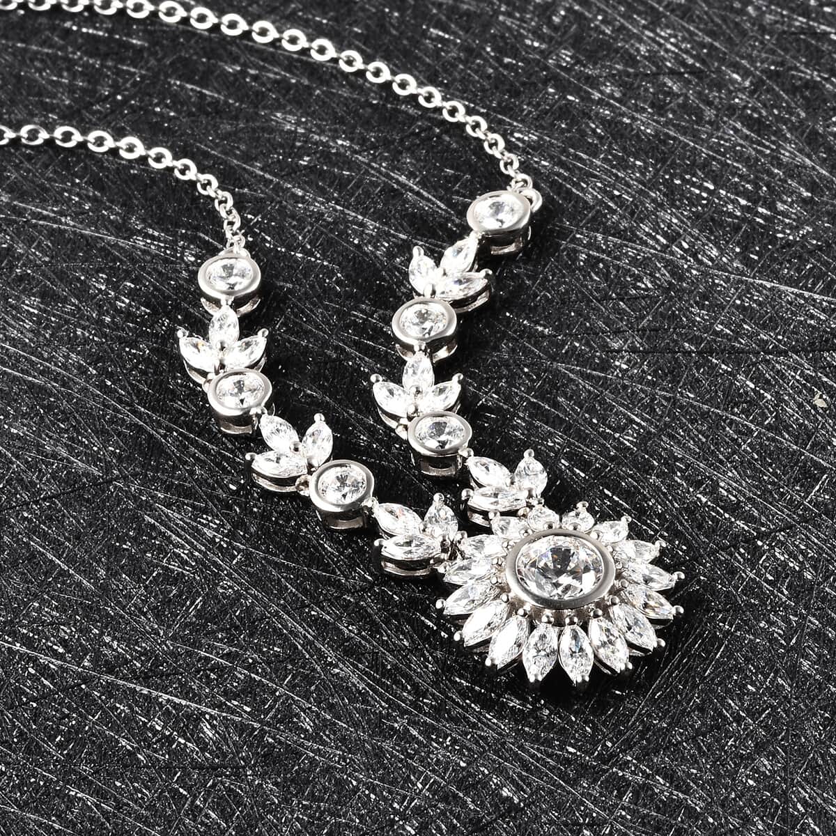 Lustro Stella Made with Finest CZ Necklace 18 Inches in Rhodium Over Sterling Silver 12.25 ctw image number 1