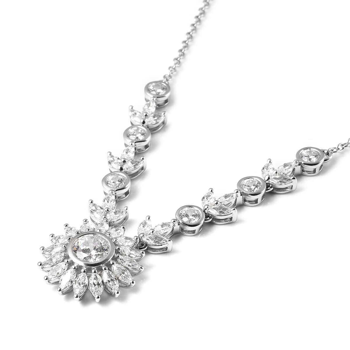 Lustro Stella Made with Finest CZ Necklace 18 Inches in Rhodium Over Sterling Silver 12.25 ctw image number 2