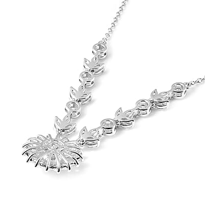 Lustro Stella Made with Finest CZ Necklace 18 Inches in Rhodium Over Sterling Silver 12.25 ctw