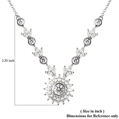 Lustro Stella Made with Finest CZ Necklace 18 Inches in Rhodium Over Sterling Silver 12.25 ctw