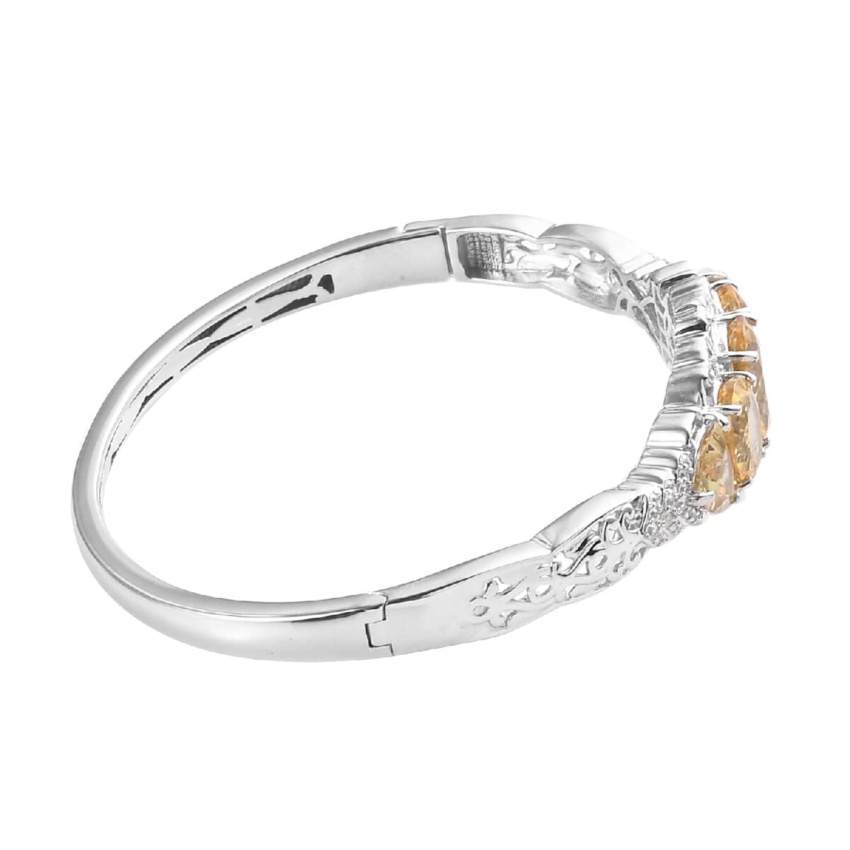 Mexican Yellow Labradorite and Zircon Bangle Bracelet in Platinum Over Sterling Silver (7.25 In) 21.75 Grams 12.25 ctw image number 3