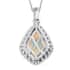 Ethiopian Welo Opal and Natural Champagne Diamond Pendant Necklace 20 Inches in Platinum Over Sterling Silver 2.00 ctw image number 4