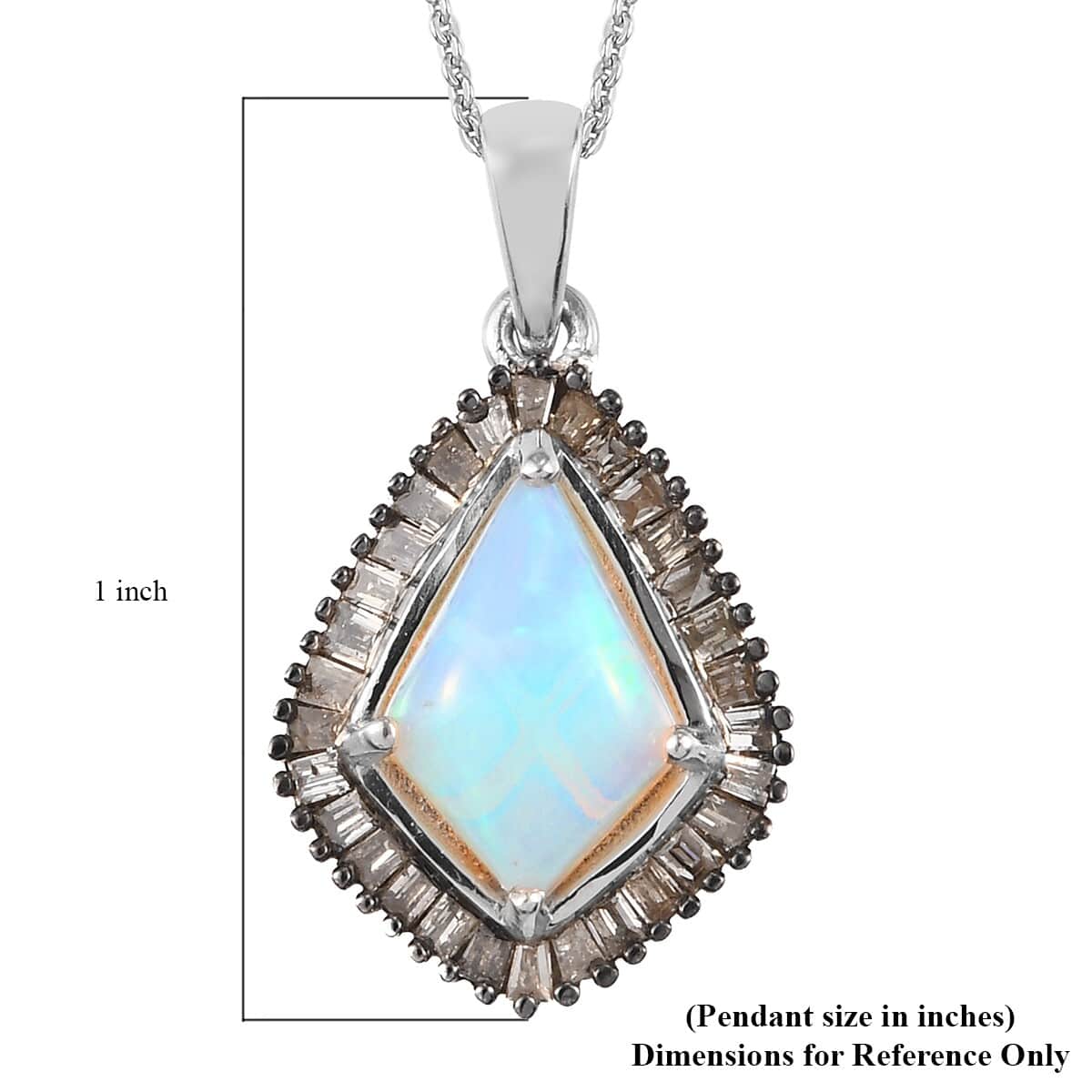 Ethiopian Welo Opal and Natural Champagne Diamond Pendant Necklace 20 Inches in Platinum Over Sterling Silver 2.00 ctw image number 5