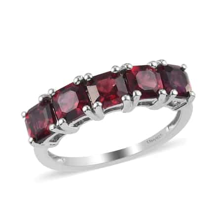 Asscher Cut Pyrope Garnet 5 Stone Ring in Platinum Over Sterling Silver (Size 6.0) 2.00 ctw image number 0
