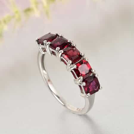 Asscher Cut Pyrope Garnet 5 Stone Ring in Platinum Over Sterling Silver (Size 6.0) 2.00 ctw image number 1