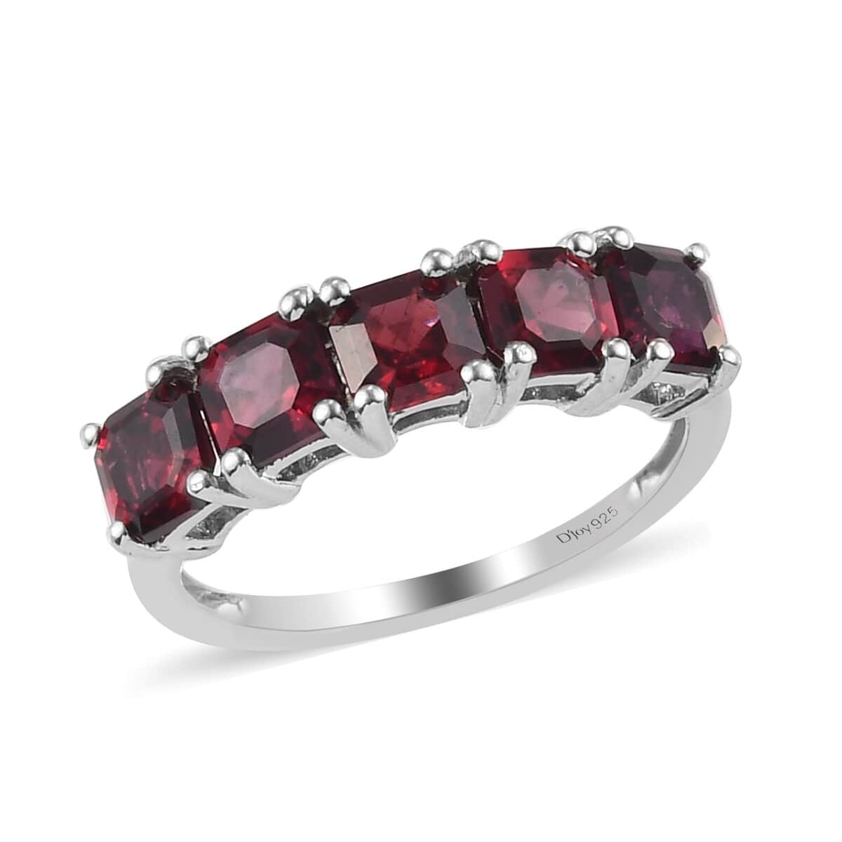 Asscher Cut Pyrope Garnet 5 Stone Ring in Platinum Over Sterling Silver (Size 8.0) 2.00 ctw image number 0