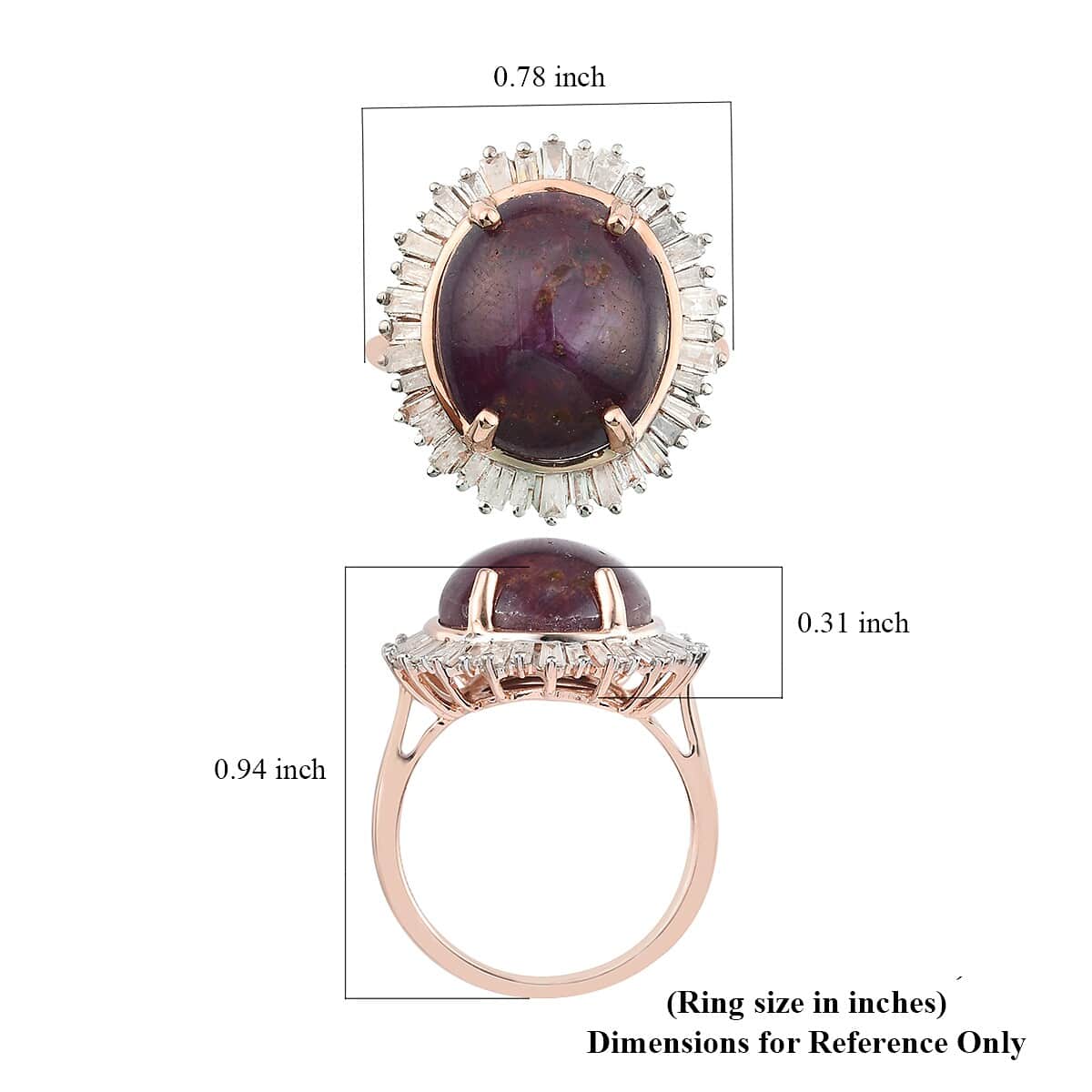 10K Rose Gold Indian Star Ruby and Diamond Halo Ring (Size 10.0) 4 Grams 14.35 ctw image number 5