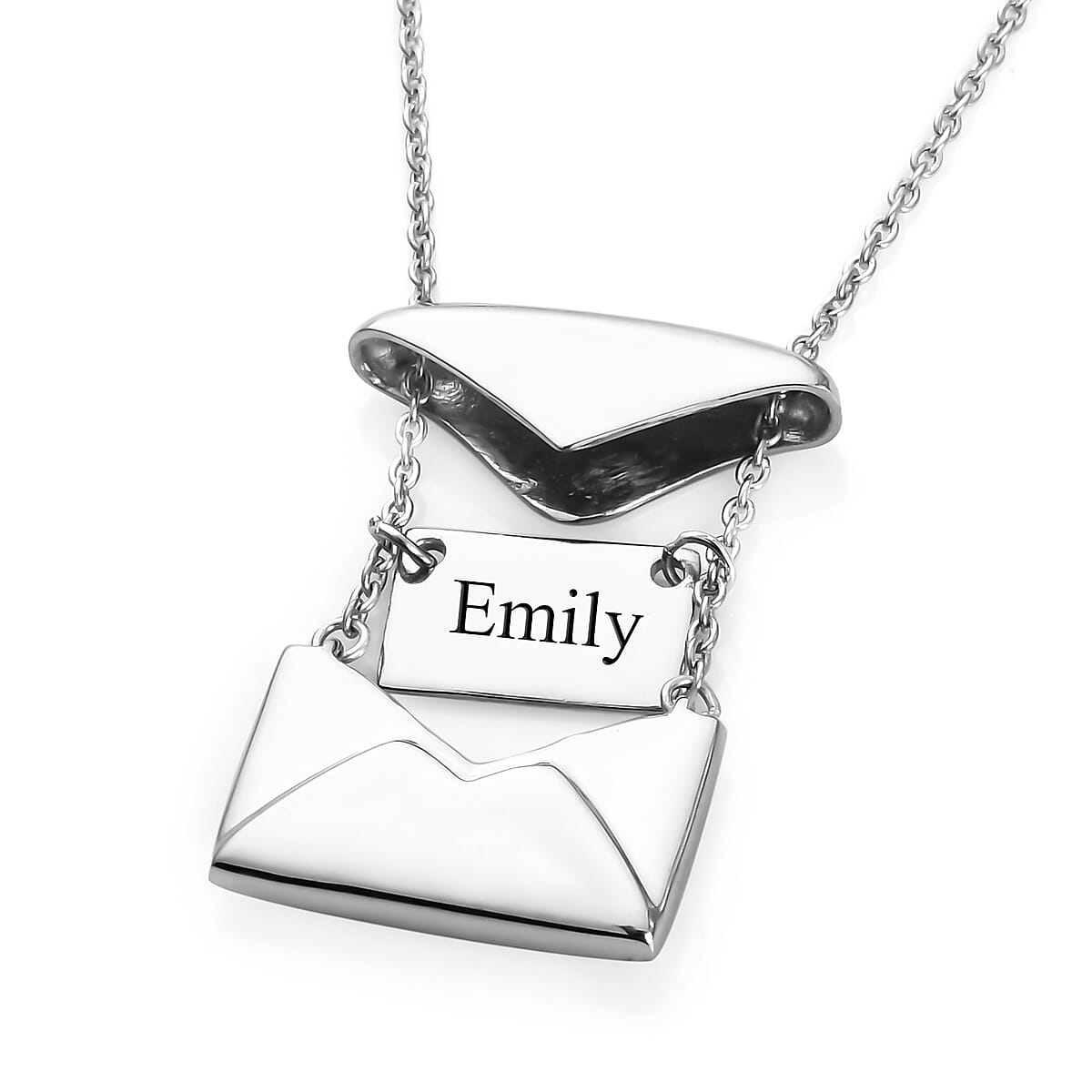 Platinum Over Sterling Silver Secret Message Envelope Necklace (18-20 Inches) (4 g) image number 0