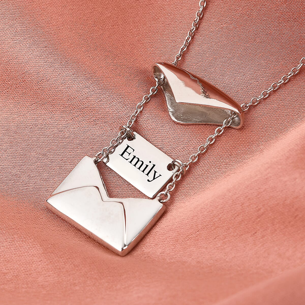 Platinum Over Sterling Silver Secret Message Envelope Necklace (18-20 Inches) (4 g) image number 3