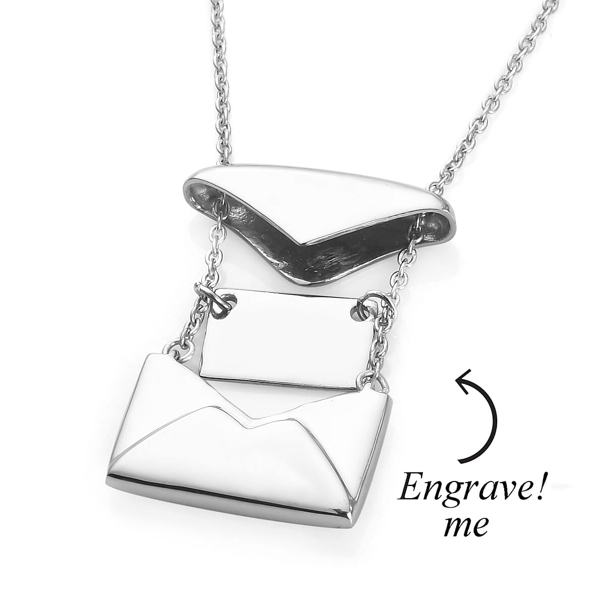 Platinum Over Sterling Silver Secret Message Envelope Necklace (18-20 Inches) (4 g) image number 4