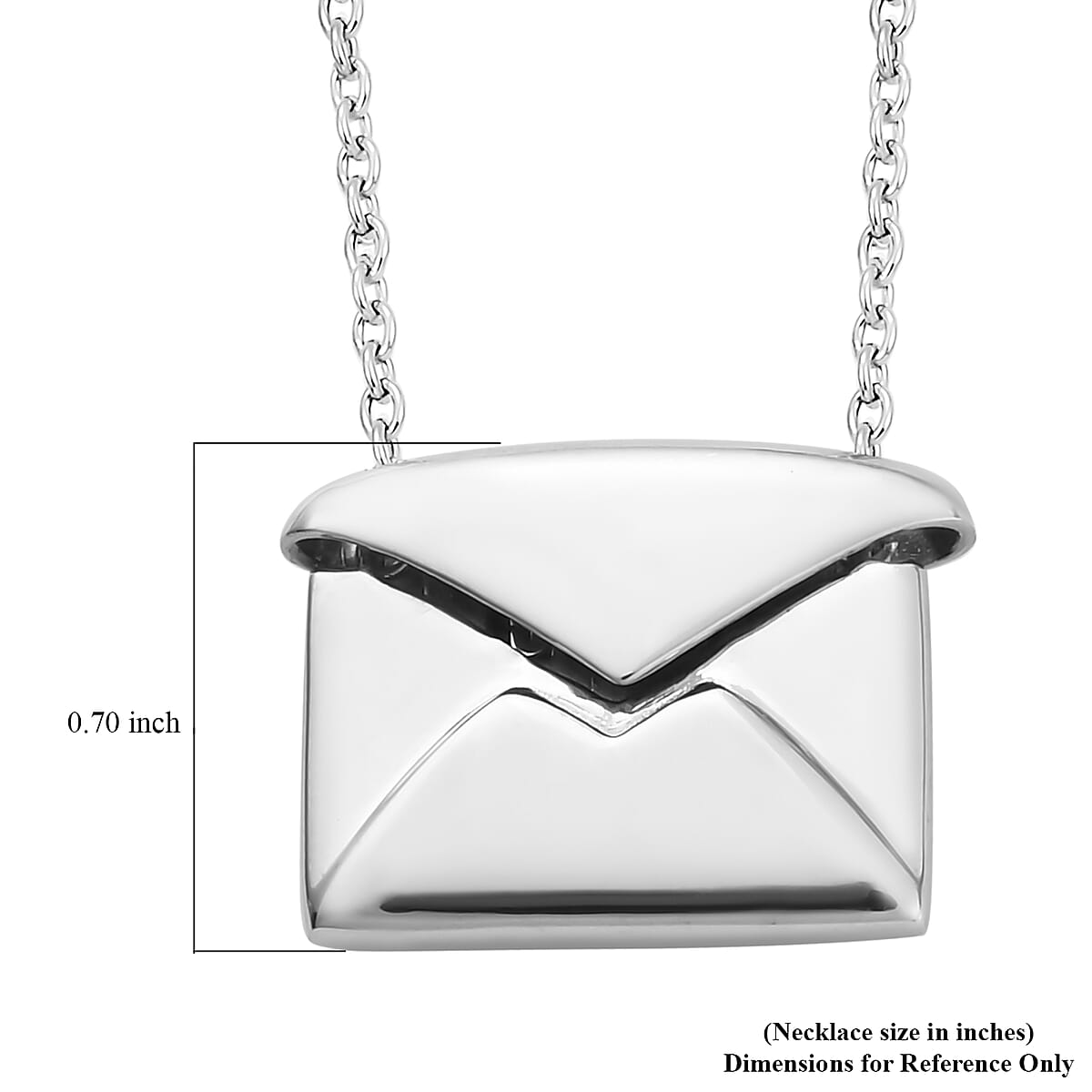 Platinum Over Sterling Silver Secret Message Envelope Necklace (18-20 Inches) (4 g) image number 6