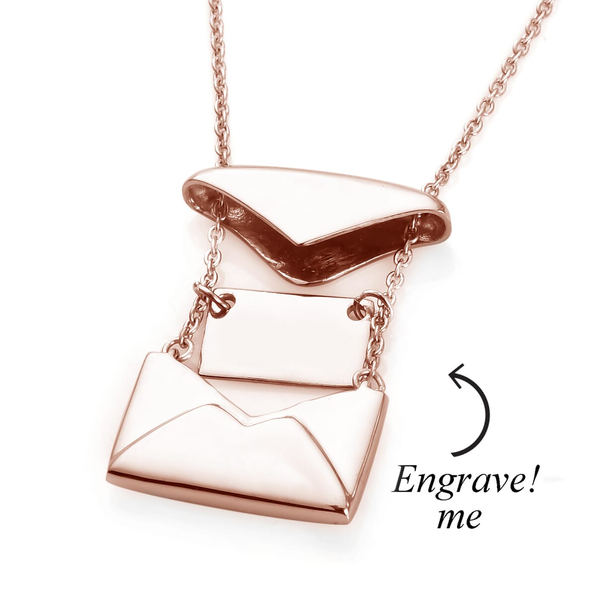 Vermeil RG Over Sterling Silver Secret Message Envelope Necklace (18-20 Inches) (4 g) image number 4