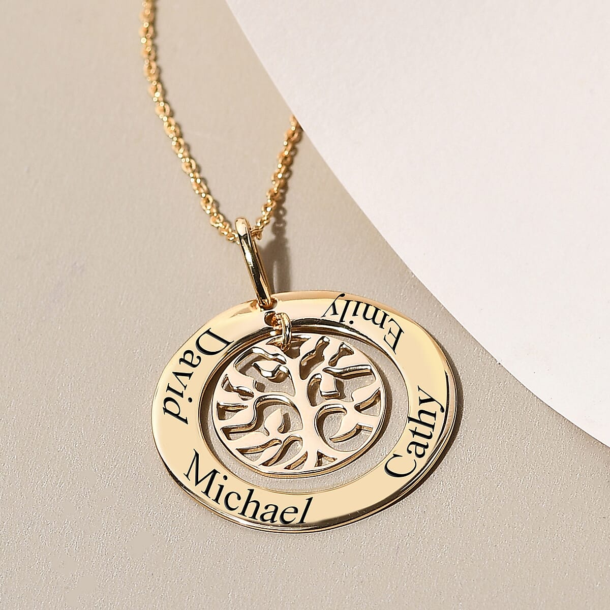 Vermeil YG Over Sterling Silver Family Tree Pendant Necklace (20 Inches) (4.80 Grams) image number 1