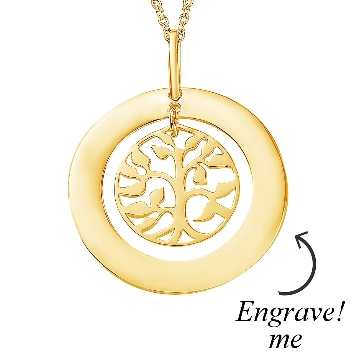 Vermeil YG Over Sterling Silver Family Tree Pendant Necklace (20 Inches) (4.80 Grams) image number 2