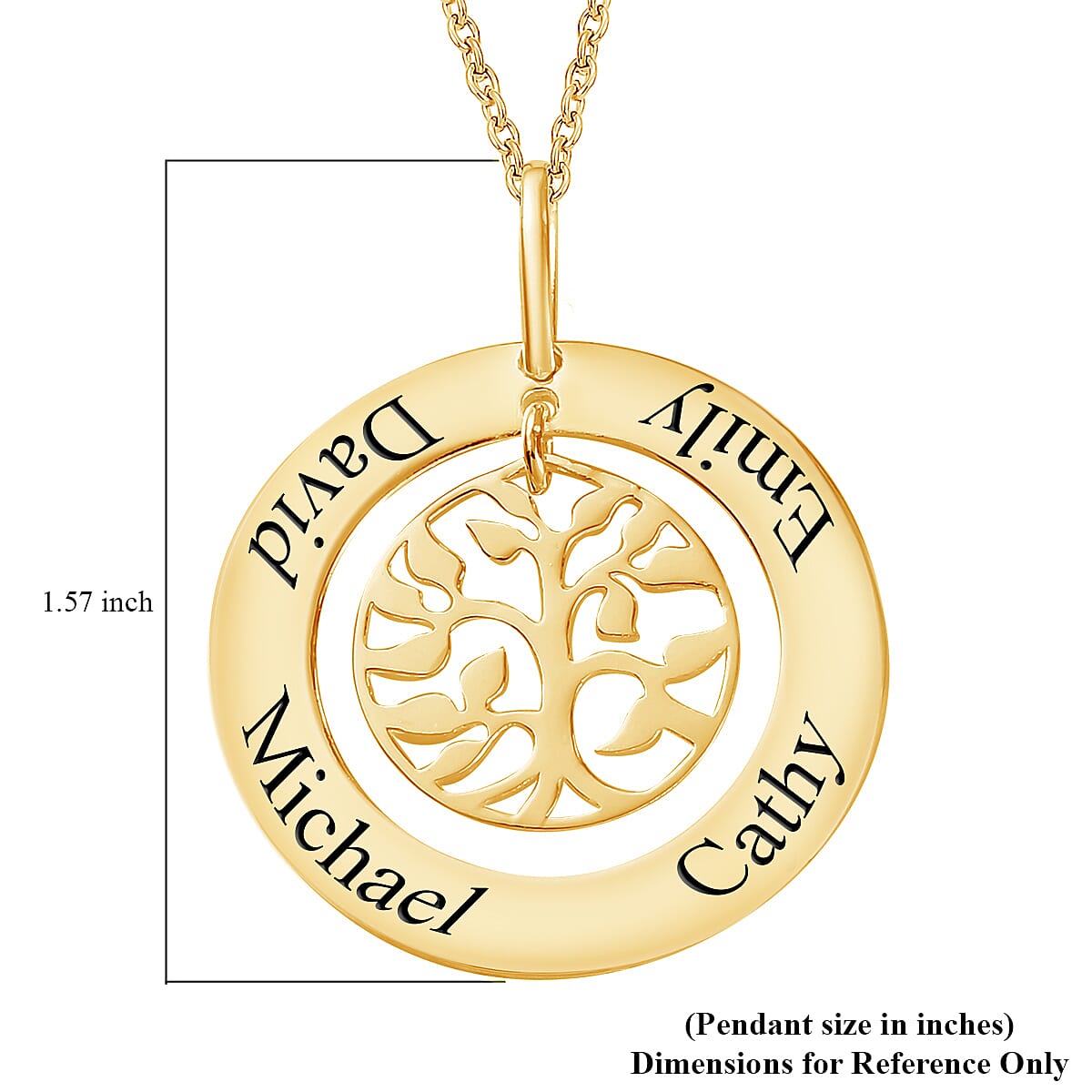 Vermeil YG Over Sterling Silver Family Tree Pendant Necklace (20 Inches) (4.80 Grams) image number 3