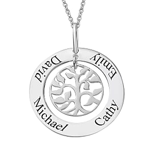 Platinum Over Sterling Silver Family Tree Name Pendant Necklace 20 Inches 4.80 Grams