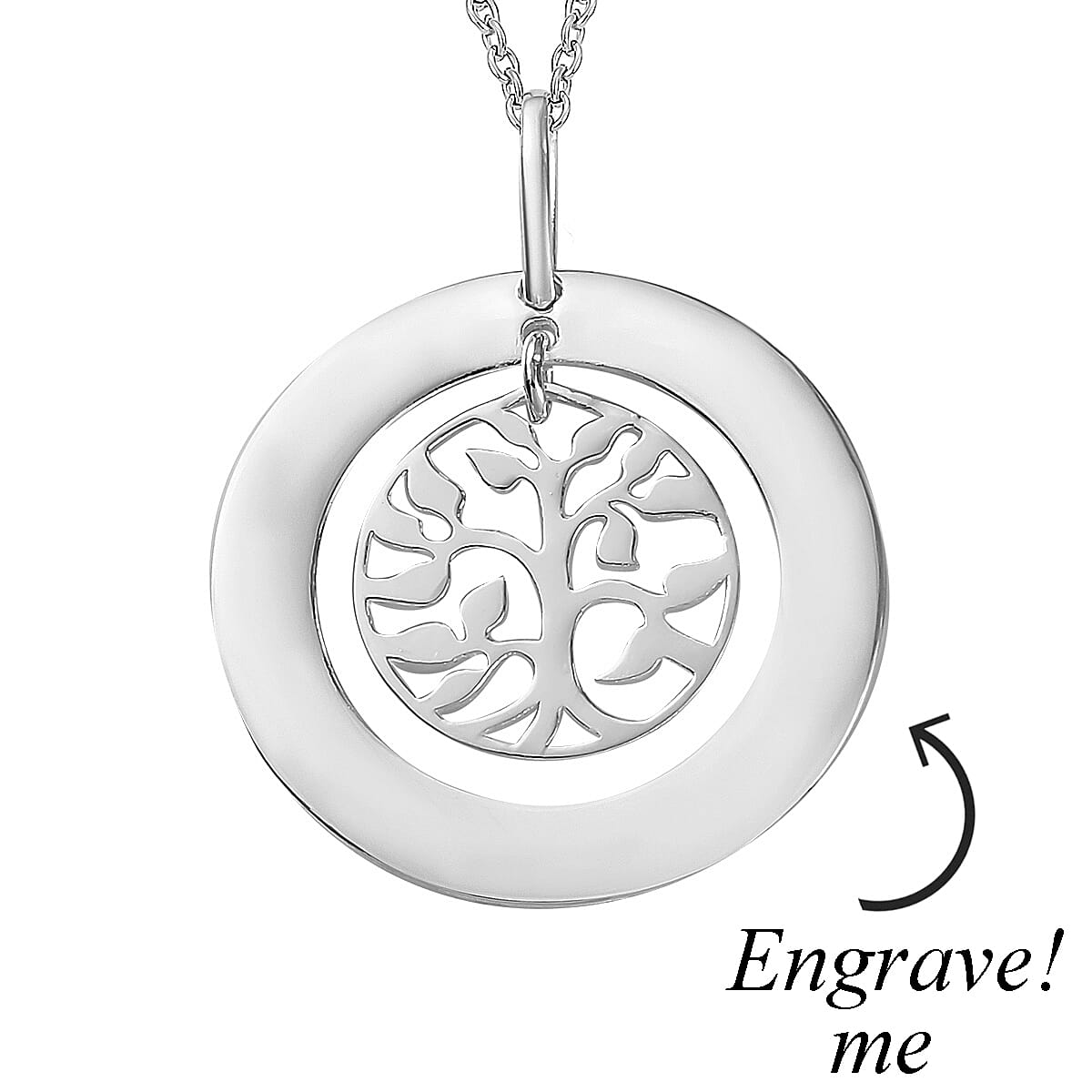 Platinum Over Sterling Silver Family Tree Name Pendant Necklace 20 Inches 4.80 Grams image number 2