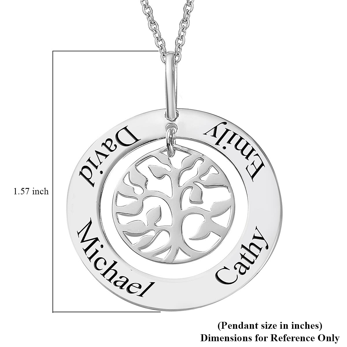 Platinum Over Sterling Silver Family Tree Name Pendant Necklace 20 Inches 4.80 Grams image number 3