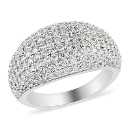 LUSTRO STELLA Made with Finest CZ Dome Ring in Rhodium Over Sterling Silver (Size 7.0) 4.20 ctw image number 0