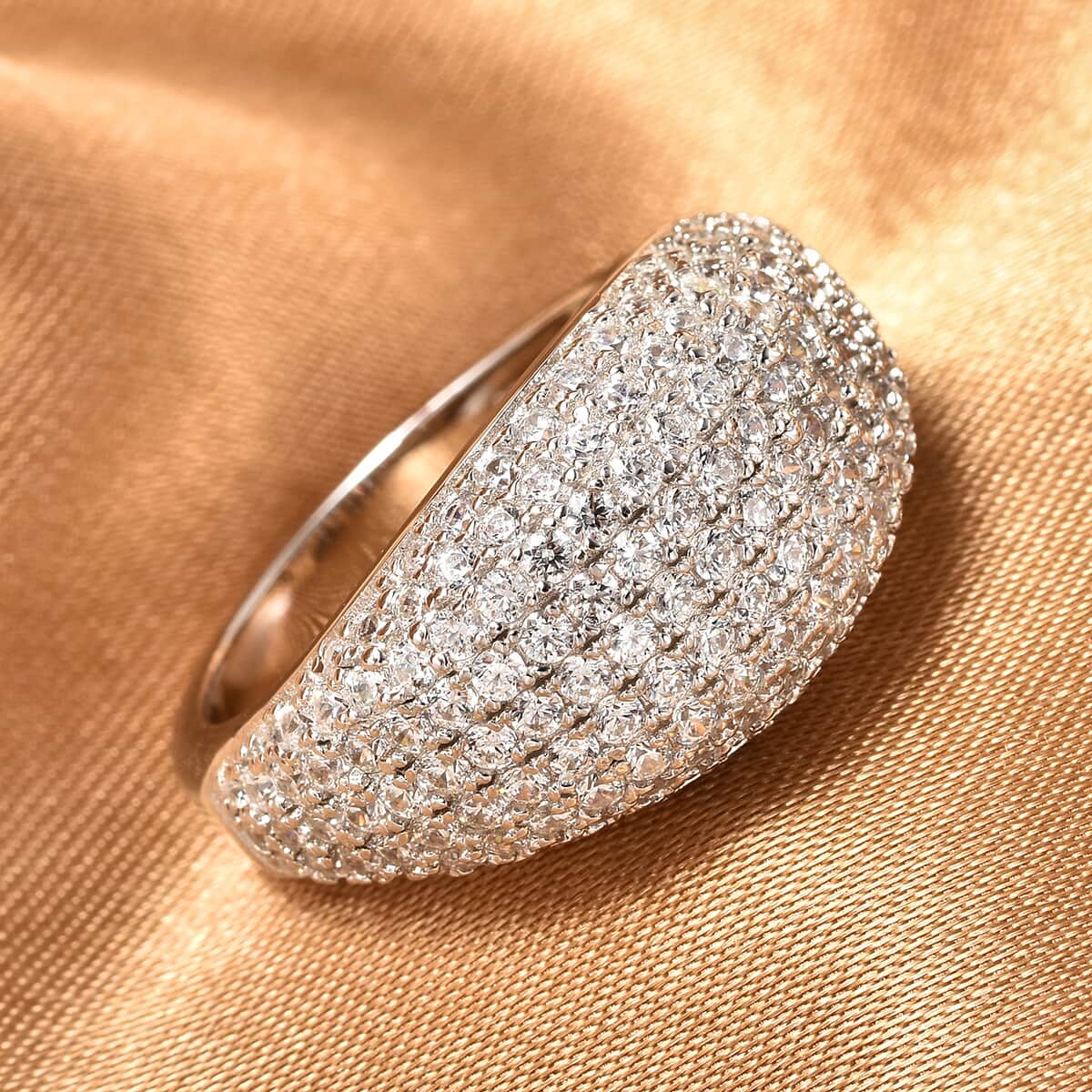 LUSTRO STELLA Made with Finest CZ Dome Ring in Rhodium Over Sterling Silver (Size 7.0) 4.20 ctw image number 1