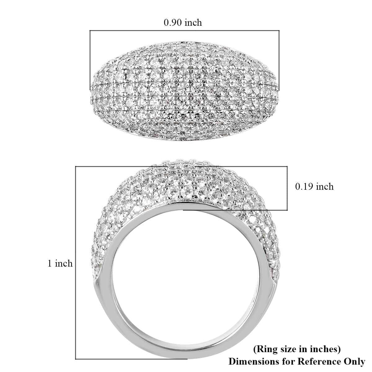 LUSTRO STELLA Made with Finest CZ Dome Ring in Rhodium Over Sterling Silver (Size 8.0) 4.20 ctw image number 5
