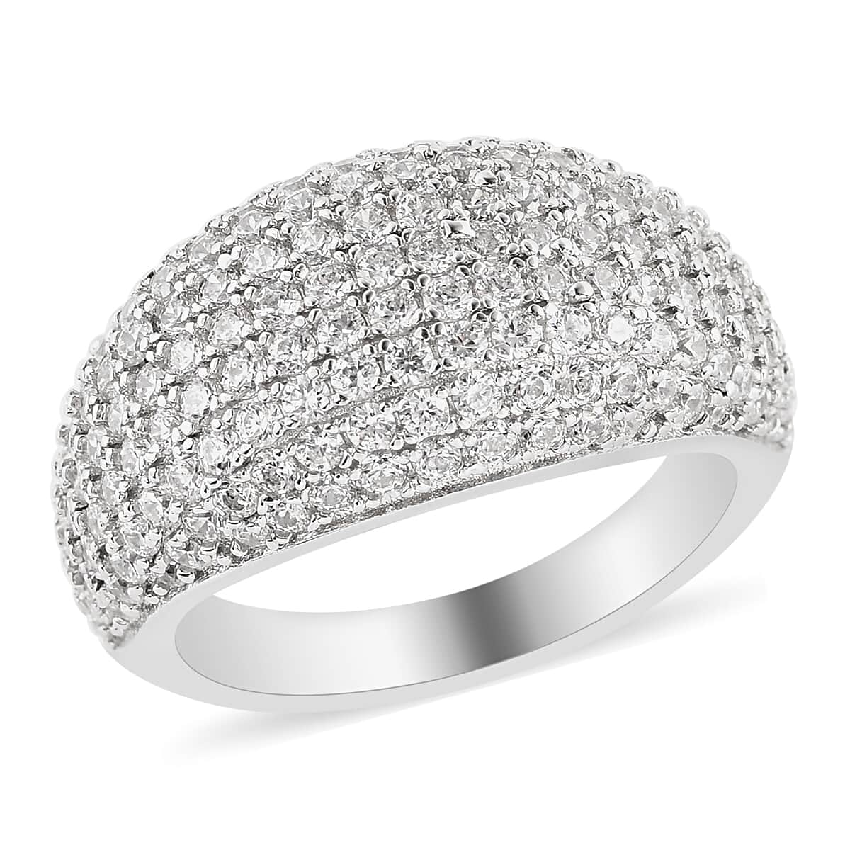 LUSTRO STELLA Made with Finest CZ Dome Ring in Rhodium Over Sterling Silver (Size 9.0) 4.20 ctw image number 0