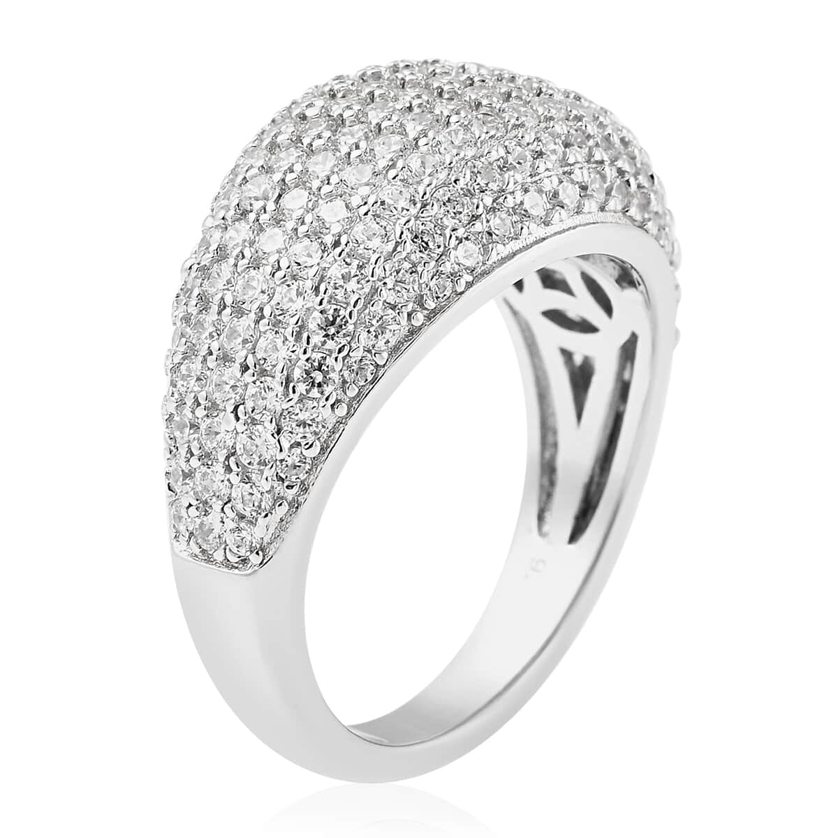 LUSTRO STELLA Made with Finest CZ Dome Ring in Rhodium Over Sterling Silver (Size 9.0) 4.20 ctw image number 3