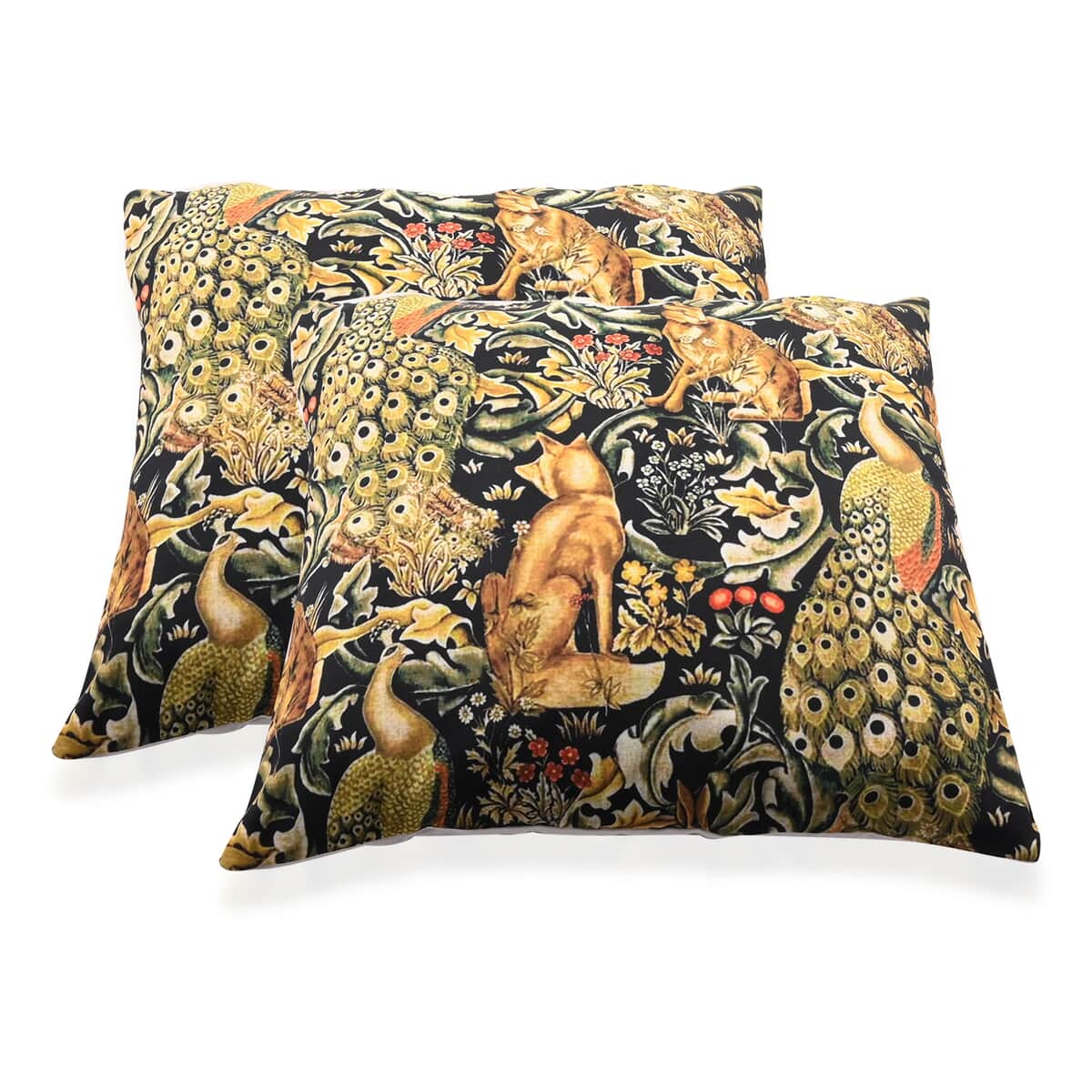 Set of 2pcs Multi Color Peacock, Wolf, Rabbit and Floral Pattern 100% Polyester Cushion Covers , Sofa Couch Cushion Covers , Decorative Pillow Covers image number 0